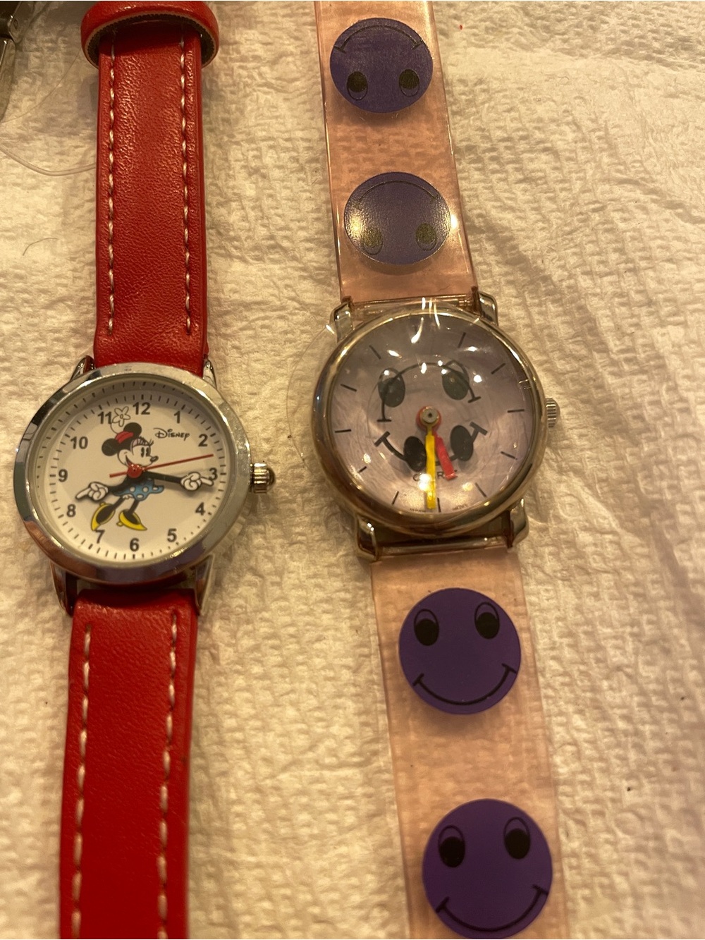 Disney Stainless Steel Caseback Watch with Red Strap plus new funny face watch